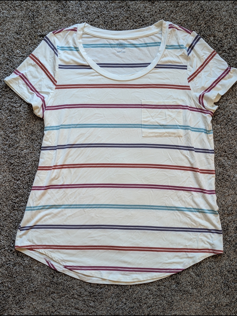 Market & Spruce Cream Short Sleeve Scoop Neck Tee with Multicolor Stripes